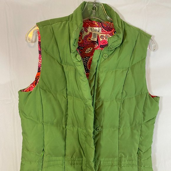 SOLD Lilly Pulitzer Green Quilted Pink Paisley Lined Puffer Vest - Picture 14 of 16